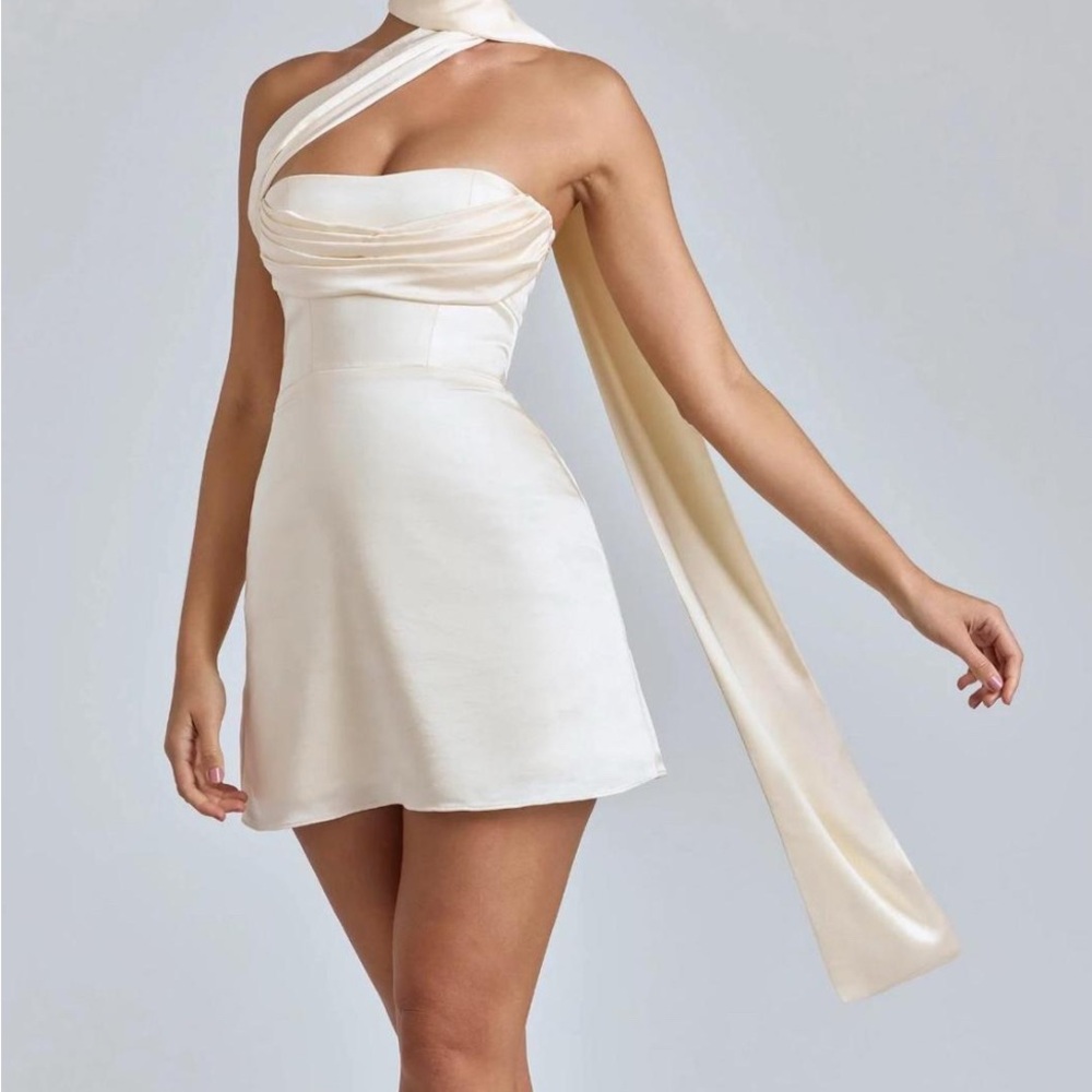 Fashion Nova High Maintenance Satin Mini Dress - Ivory
